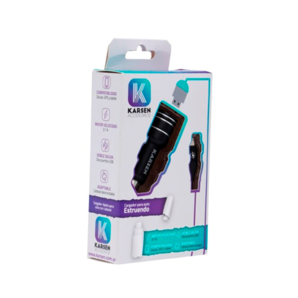 CARGADOR PARA AUTO 12V 3.1 TIPO C 2 PUERTOS USB 7248 / 7006 / 1083 ESTRUENDO - Imagen 3